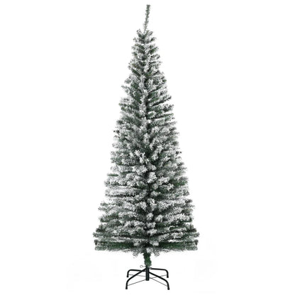 MegaMart 6ft Flocked Christmas Tree, Pencil Artificial Xmas Tree with Faux Snow, Dense Branches, Foldable Metal Base for Indoor Holiday Decor