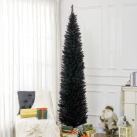 MegaMart 8ft Unlit Pencil Artificial Christmas Tree with Realistic Branches and 618 Tips, Plastic Base, Black