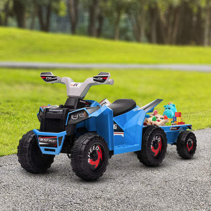 MegaMart 6V Electric Toy Car with Back Trailer, Forward Backward, Wear-Resistant Wheels for Ages 18-36 Months, Blue