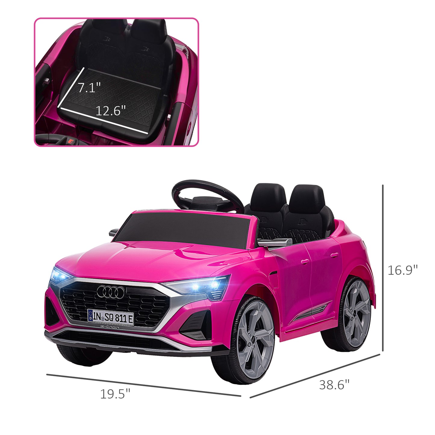 MegaMart Audi Q8 e-tron Sportback Licensed 12V Battery Powered Kids Electric Car w/ Spring Suspension, Soft Start, Pink