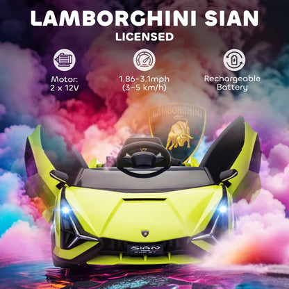 MegaMart 12V Lamborghini SIAN Licensed Electric Car for kids with Remote Control, Horn, Music, & Headlights, Green