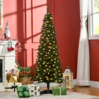 MegaMart 5' Tall Pre-Lit Slim Noble Fir Artificial Pencil Christmas Tree with Realistic Branches, 110 Warm White LED Lights and 294 Tips, Green
