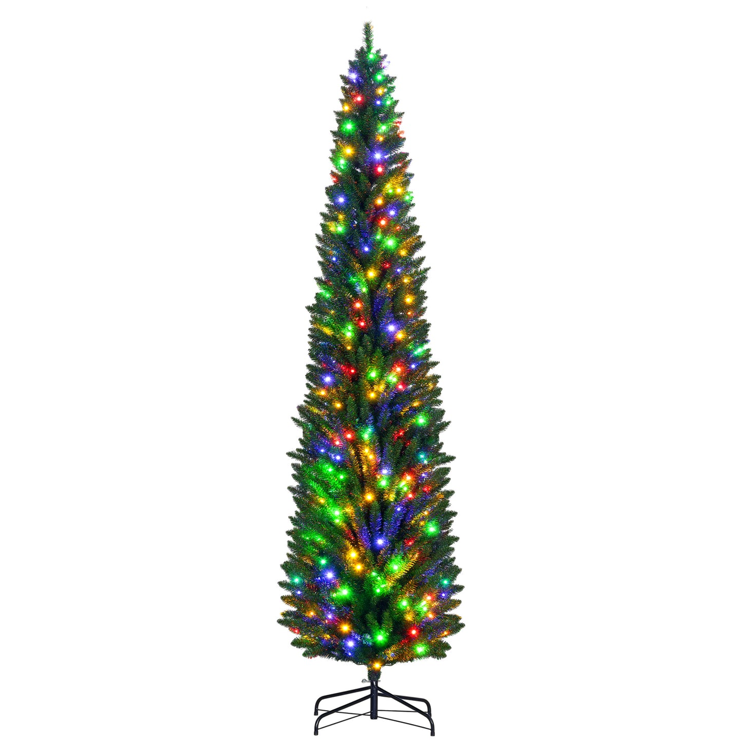 MegaMart 8' Artificial Pencil Christmas Trees Holiday Decoration with Colorful LED Lights, Steel Base, Skinny Shape