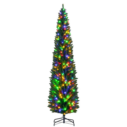 MegaMart 8' Artificial Pencil Christmas Trees Holiday Decoration with Colorful LED Lights, Steel Base, Skinny Shape