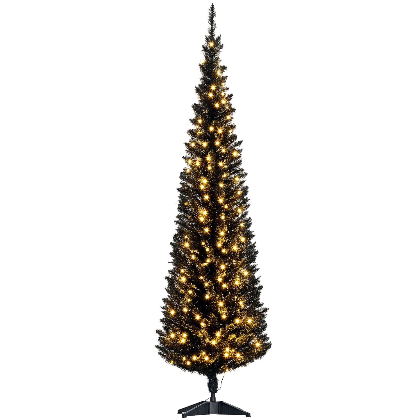 MegaMart 6ft Pencil Christmas Tree, Slim Artificial Christmas Tree with Realistic Branches and Warm White LED Lights, Black