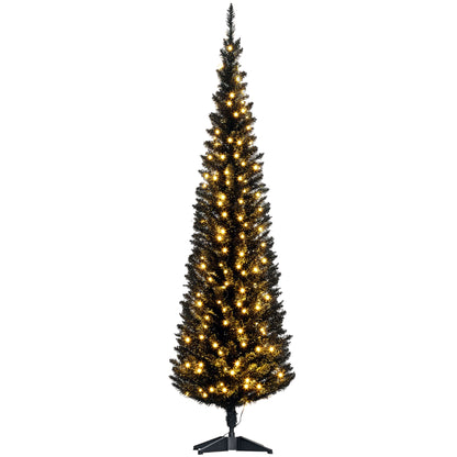 MegaMart 6ft Pencil Christmas Tree, Slim Artificial Christmas Tree with Realistic Branches and Warm White LED Lights, Black