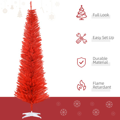 MegaMart 7FT Decorated Christmas Tree, Pencil Christmas Tree with 499 Realistic Branch Tips and Plastic Stand, Red