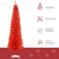 MegaMart 7FT Decorated Christmas Tree, Pencil Christmas Tree with 499 Realistic Branch Tips and Plastic Stand, Red