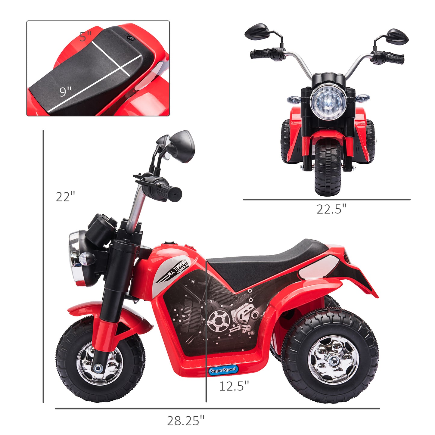 MegaMart Electric Motorcycle for Kids, 6V Battery Powered Ride-On Dirt Bike 3-Wheels Motorbike with Horn Headlights Realistic Sounds Speed for 18 - 36 Months Red