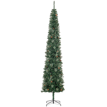 MegaMart 9.5ft Pencil Christmas Tree, Slim Xmas Tree with Realistic Branches, Pine Cones and Metal Base, Green