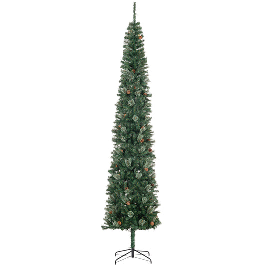 MegaMart 9.5ft Pencil Christmas Tree, Slim Xmas Tree with Realistic Branches, Pine Cones and Metal Base, Green