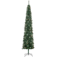 MegaMart 9.5ft Pencil Christmas Tree, Slim Xmas Tree with Realistic Branches, Pine Cones and Metal Base, Green