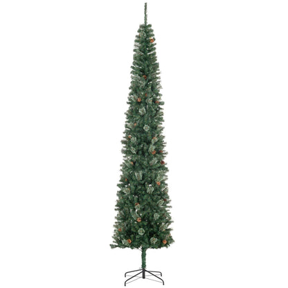 MegaMart 9.5ft Pencil Christmas Tree, Slim Xmas Tree with Realistic Branches, Pine Cones and Metal Base, Green