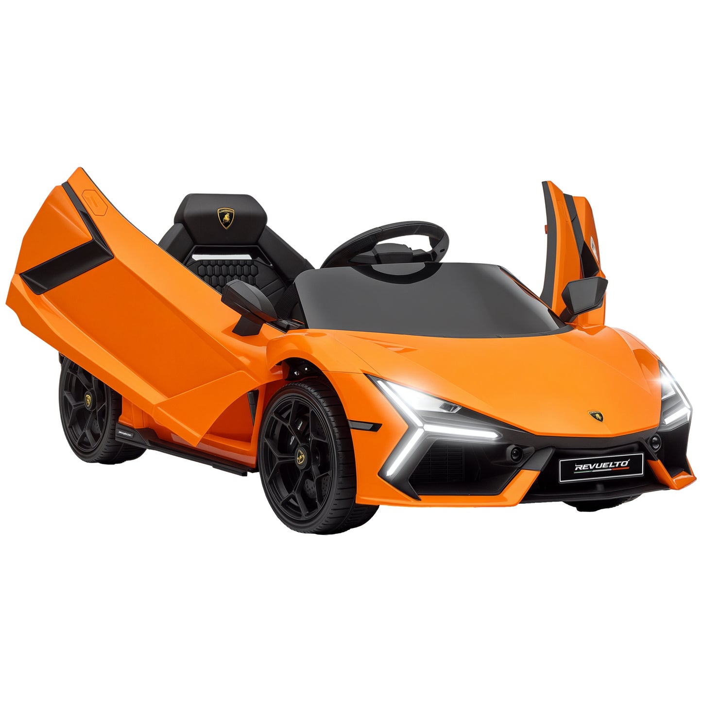 MegaMart Lamborghini Revuelto Licensed 12V Kids Ride on Car Electric Car w/ Hydraulic Doors, Remote, Transport Wheels, Orange