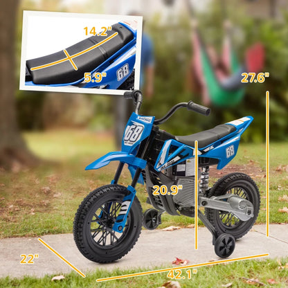 MegaMart 12V Kids Electric Motorcycle w/ Twist Grip Throttle, Training Wheels, Rear Suspension & Music, Blue