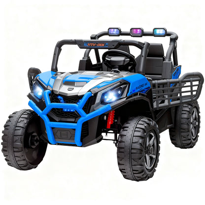 MegaMart 2 Seater 24V Kids Electric Car w/ Remote Control, 3 Speed, LED Lights, Music, Horn, Spring Suspension, Slow Start, Blue