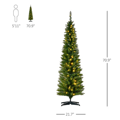 MegaMart 6' Tall Pre-Lit Slim Noble Fir Artificial Pencil Christmas Tree with 200 Warm White LED Lights and 390 Tips, for Christmas Decoration, Green