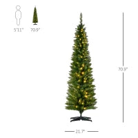 MegaMart 6' Tall Pre-Lit Slim Noble Fir Artificial Pencil Christmas Tree with 200 Warm White LED Lights and 390 Tips, for Christmas Decoration, Green