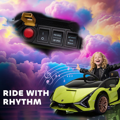 MegaMart 12V Lamborghini SIAN Licensed Electric Car for kids with Remote Control, Horn, Music, & Headlights, Green