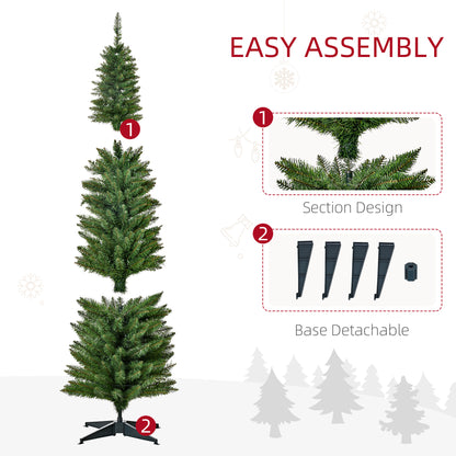 MegaMart 6' Tall Pre-Lit Slim Noble Fir Artificial Pencil Christmas Tree with 200 Warm White LED Lights and 390 Tips, for Christmas Decoration, Green