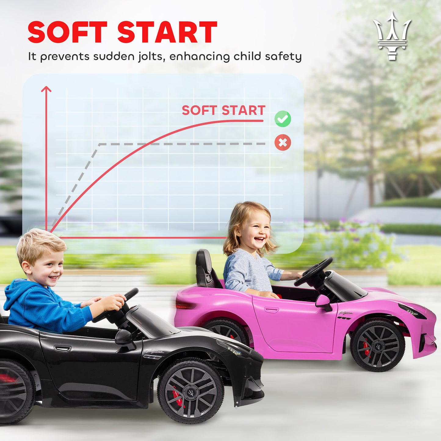 MegaMart Maserati Gran Turismo Licensed 12V Kids Electric Car w/ Remote Control, Soft Start, LED Lights, Music, Horn, Black