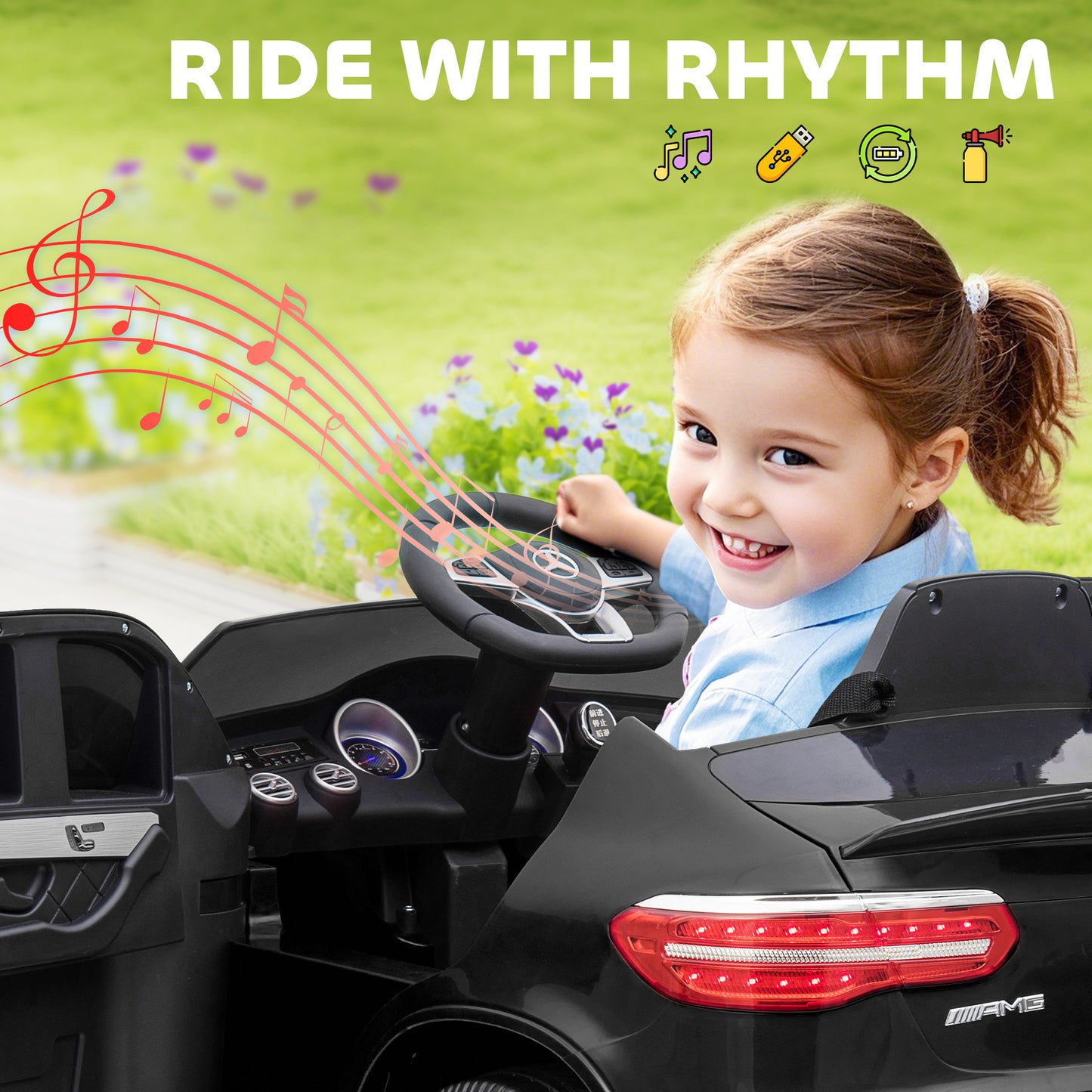 MegaMart Toddler Ride On Car (Mercedes Benz AMG GLC63S Coupe) Electric Kids Ride On Car with 2 Speed, MP3 Player, Light, Horn, Songs, Suspension - Fun for Toddlers and Kids - Black