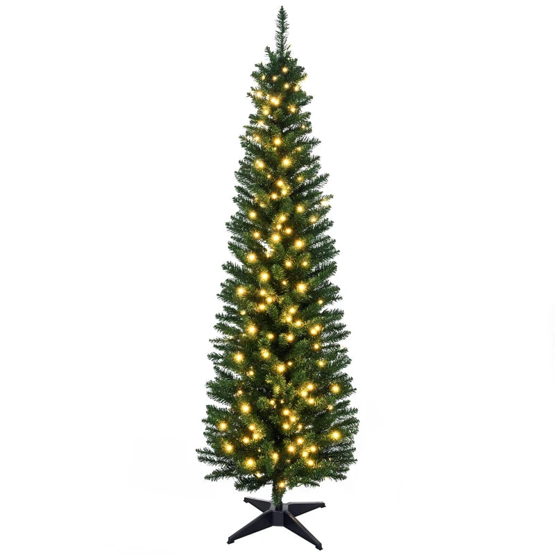 MegaMart 5' Tall Pre-Lit Slim Noble Fir Artificial Pencil Christmas Tree with Realistic Branches, 110 Warm White LED Lights and 294 Tips, Green
