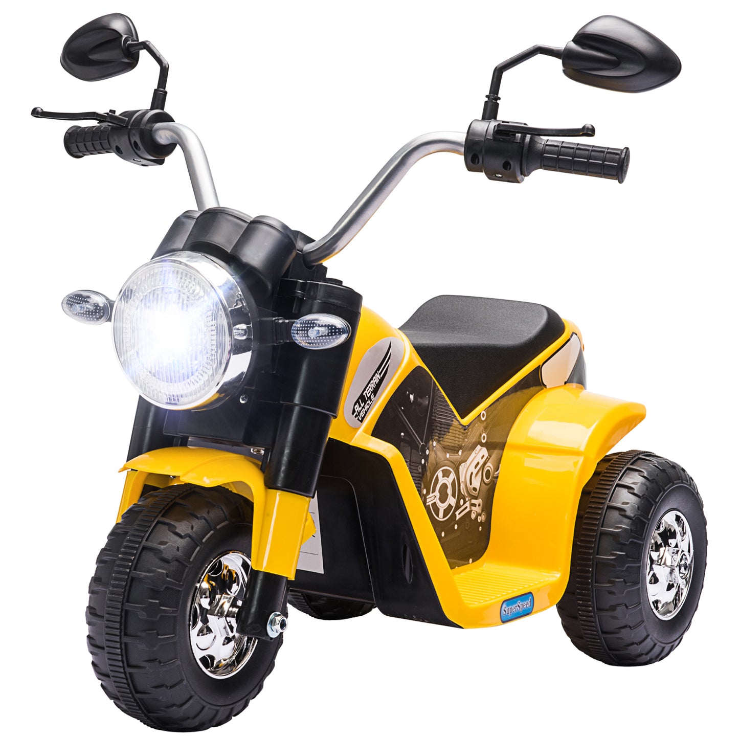MegaMart Electric Motorcycle for Kids, 6V Battery Powered Ride-On Dirt Bike 3-Wheels Motorbike with Horn Headlights Realistic Sounds Speed for 18 - 36 Months Yellow