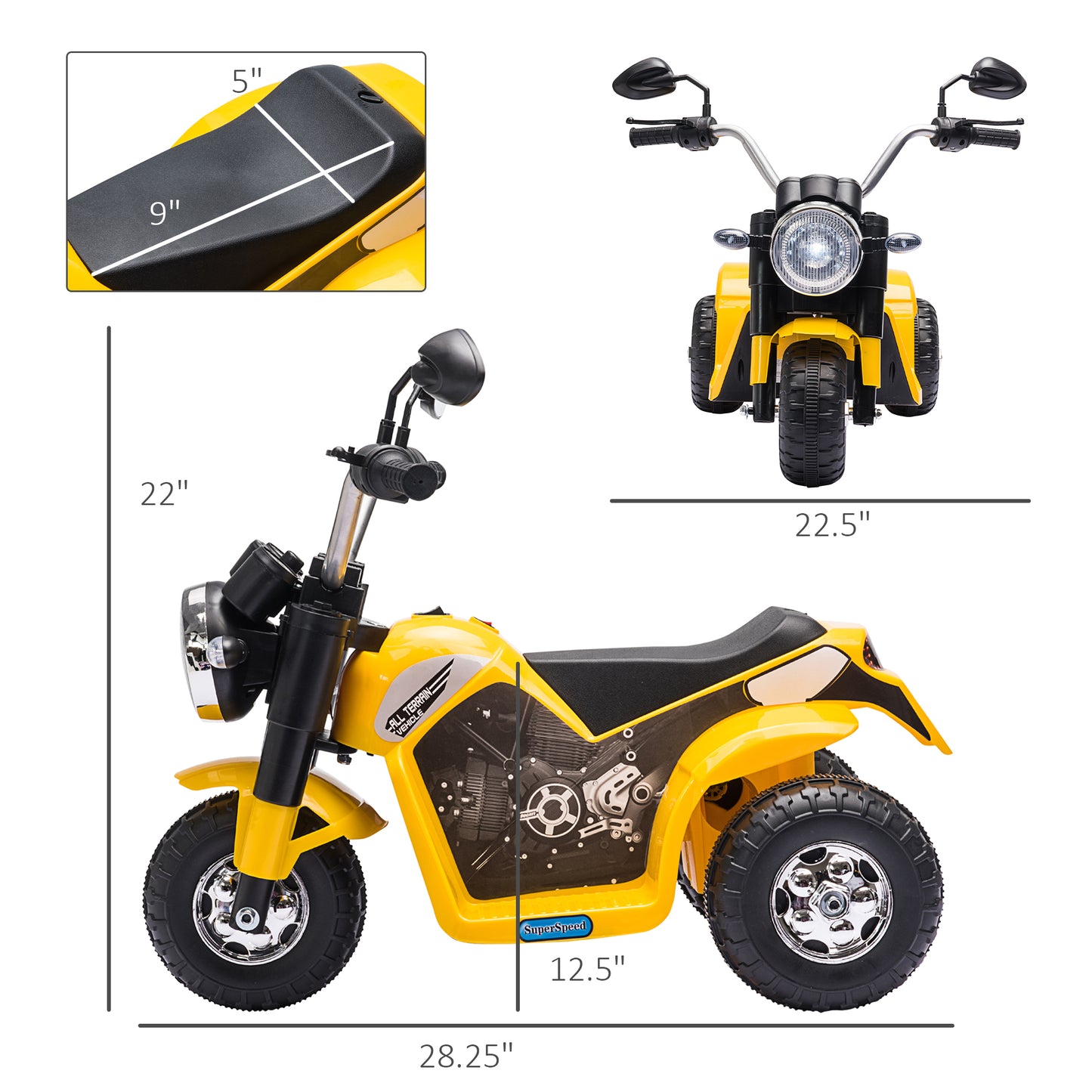 MegaMart Electric Motorcycle for Kids, 6V Battery Powered Ride-On Dirt Bike 3-Wheels Motorbike with Horn Headlights Realistic Sounds Speed for 18 - 36 Months Yellow