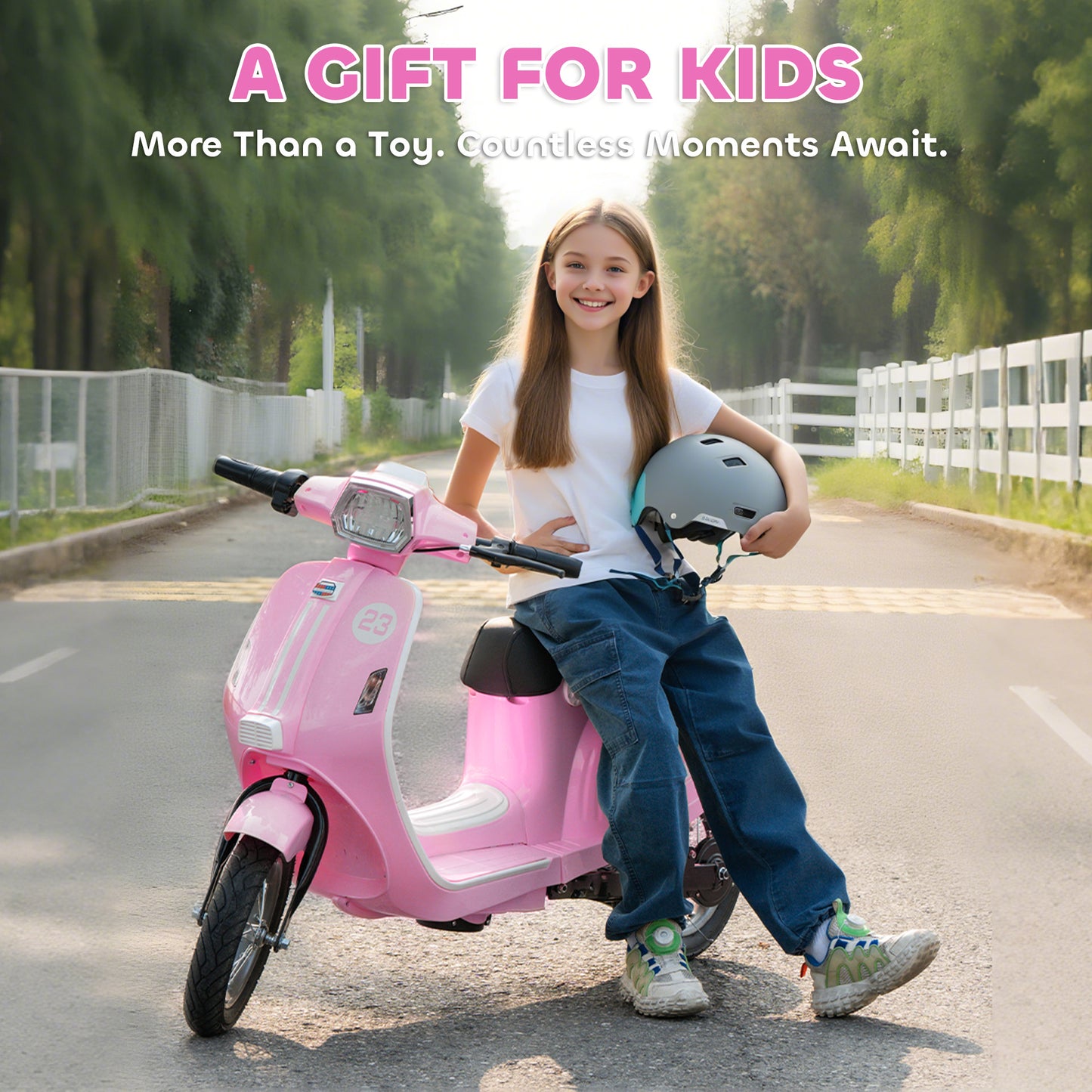 MegaMart 24V Kids Motorcycle with 3-Speed, Electric Motorcycle with Rear Suspension and LED Lights for 8-12 Years Old, Pink