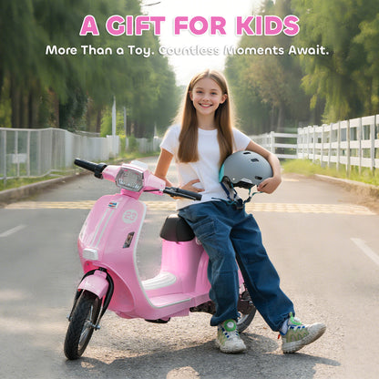 MegaMart 24V Kids Motorcycle with 3-Speed, Electric Motorcycle with Rear Suspension and LED Lights for 8-12 Years Old, Pink