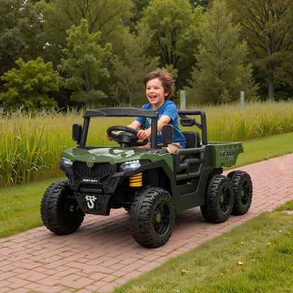 MegaMart 24V 4WD Kids Ride On Car with 6 Wheels, Electric Ride On Car with Dump Bed, Remote for 3-8 Years, Green