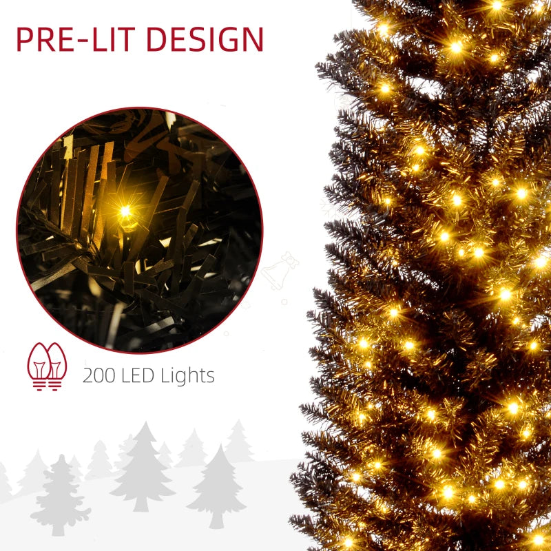 MegaMart 6ft Pencil Christmas Tree, Slim Artificial Christmas Tree with Realistic Branches and Warm White LED Lights, Black