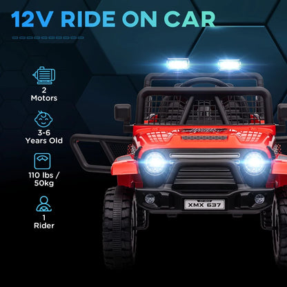 MegaMart 12V Ride on Car, Ride on Truck w/ Remote, 4 Suspension Wheels, 3 MPH Max Speed, Music, Horn & Lights, Red