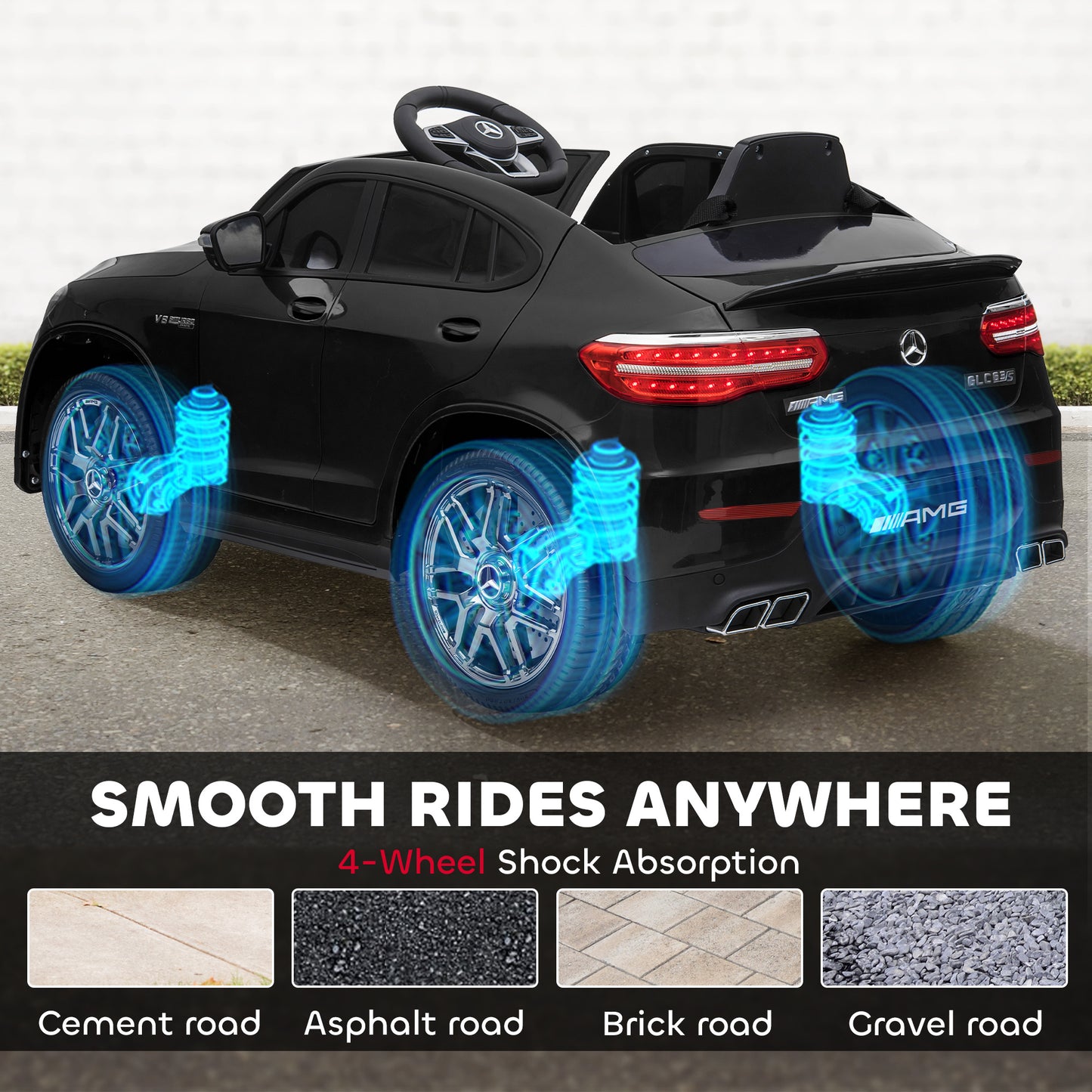 MegaMart Toddler Ride On Car (Mercedes Benz AMG GLC63S Coupe) Electric Kids Ride On Car with 2 Speed, MP3 Player, Light, Horn, Songs, Suspension - Fun for Toddlers and Kids - Black