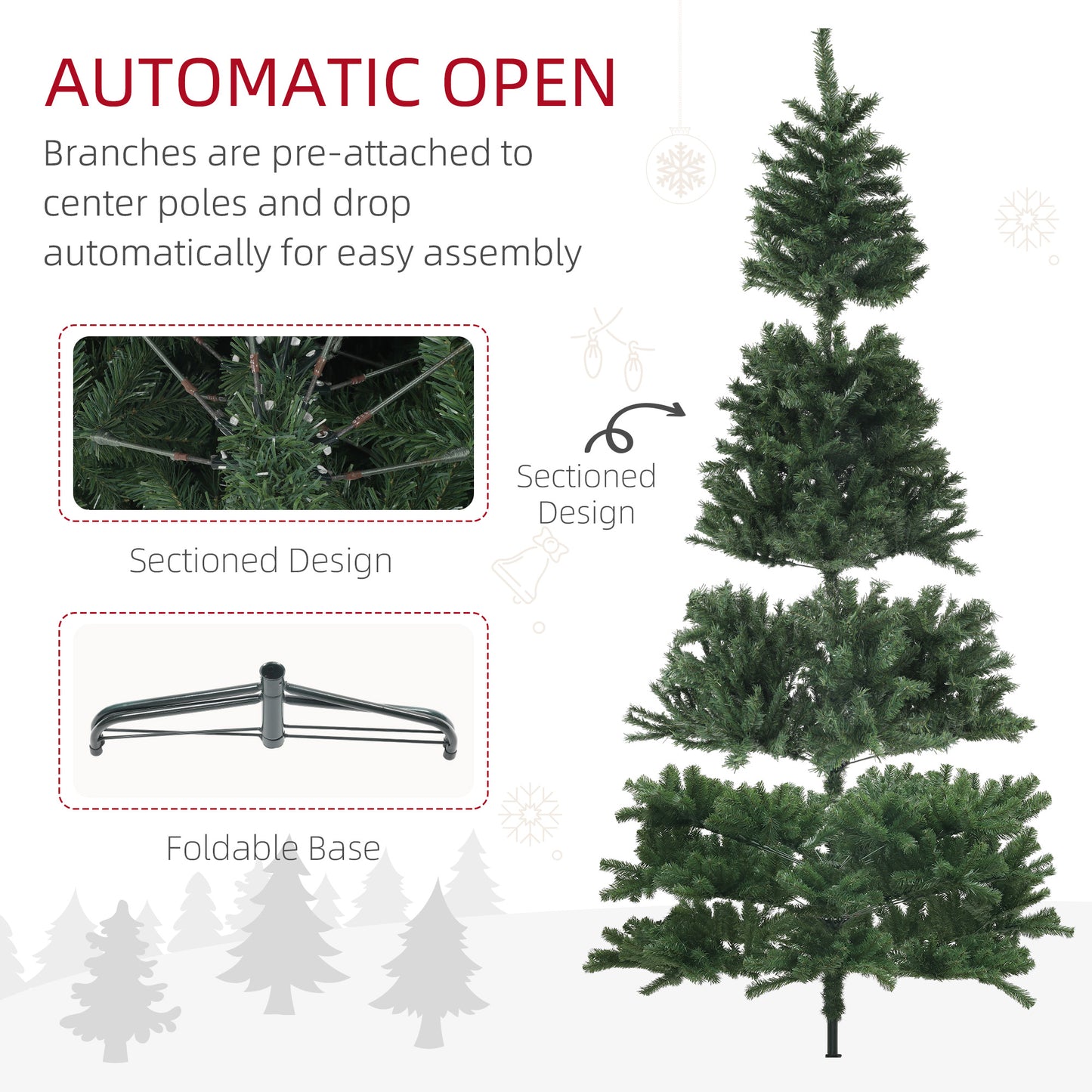MegaMart 9ft Artificial Christmas Trees with 2132 Branch Tips, Auto Open and Steel Base, Green
