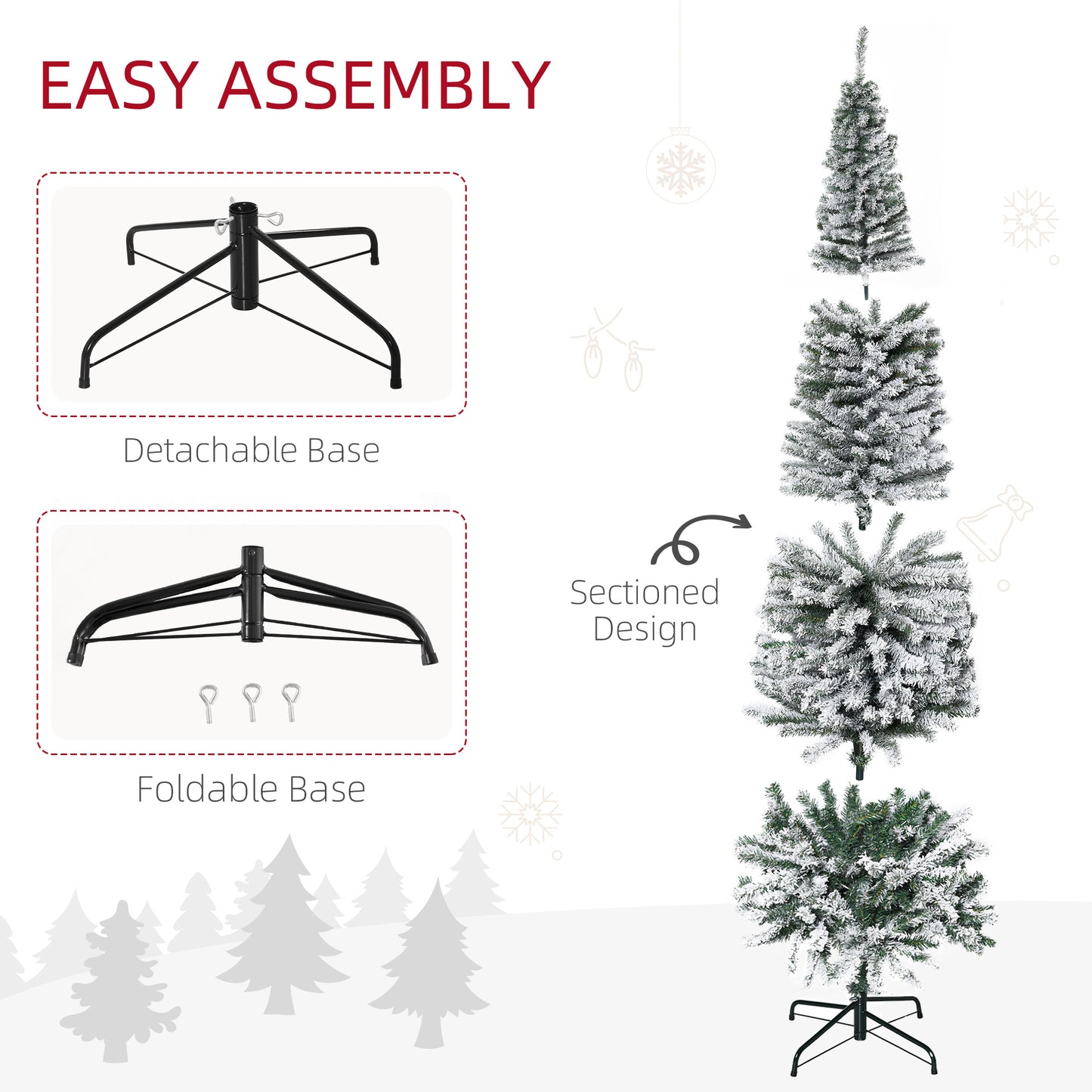 MegaMart 7.5ft Artificial Snow Flocked Christmas Tree, Winter Style Holiday Xmas Pencil Tree with Foldable Steel Stand Home Indoor Decoration, Green Slim Unlit Pine Hinged PVC | AosomLoading...Loading...Loading...Loading...Loading...Loading...Loading