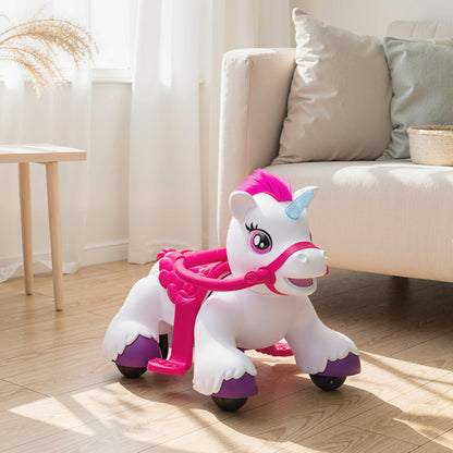 MegaMart 12V Unicorn Ride on Horse with Carrot Toy, Comb, Animal Sounds, for Girls Boys Aged 1.5-3 Years Old
