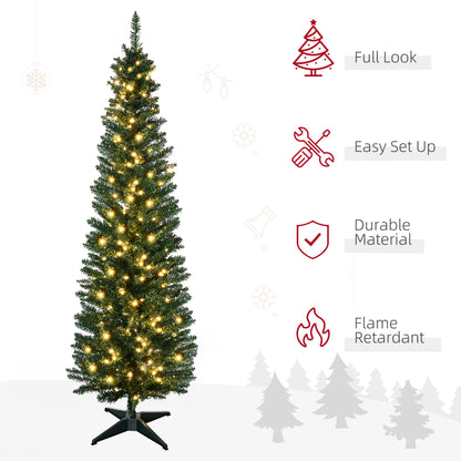 MegaMart 6' Tall Pre-Lit Slim Noble Fir Artificial Pencil Christmas Tree with 200 Warm White LED Lights and 390 Tips, for Christmas Decoration, Green