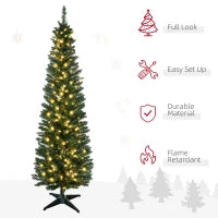MegaMart 6' Tall Pre-Lit Slim Noble Fir Artificial Pencil Christmas Tree with 200 Warm White LED Lights and 390 Tips, for Christmas Decoration, Green