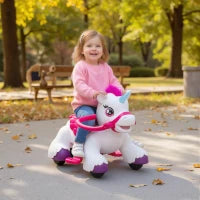 MegaMart 12V Unicorn Ride on Horse with Carrot Toy, Comb, Animal Sounds, for Girls Boys Aged 1.5-3 Years Old