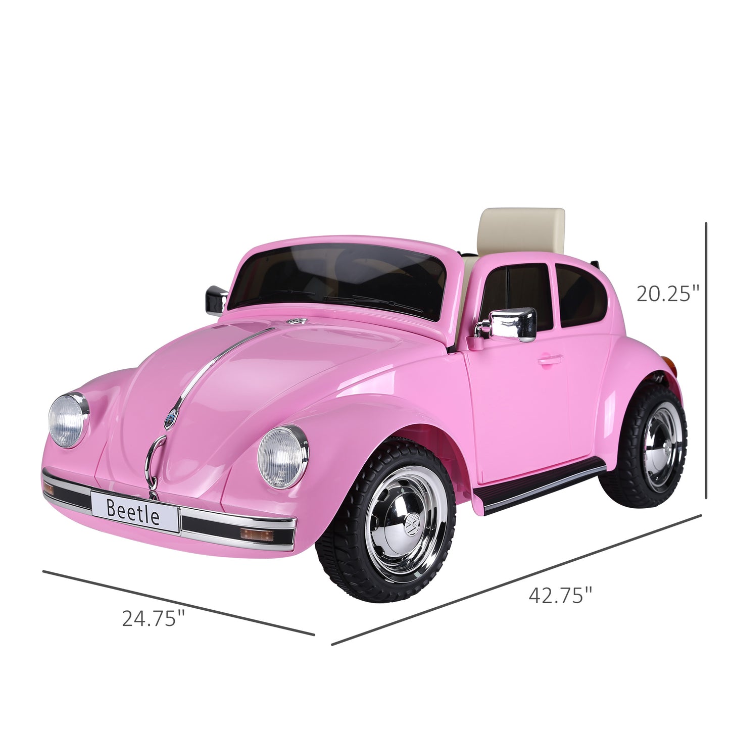 MegaMart Licensed Volkswagen Beetle Ride-on Kids Electric Car with Secondary Remote Control & Extra Wide Safety Tires - Pink