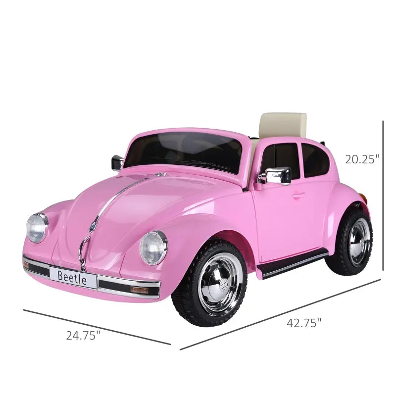 MegaMart Licensed Volkswagen Beetle Ride-on Kids Electric Car with Secondary Remote Control & Extra Wide Safety Tires - Pink
