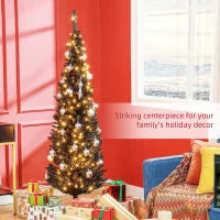MegaMart 6ft Pencil Christmas Tree, Slim Artificial Christmas Tree with Realistic Branches and Warm White LED Lights, Black