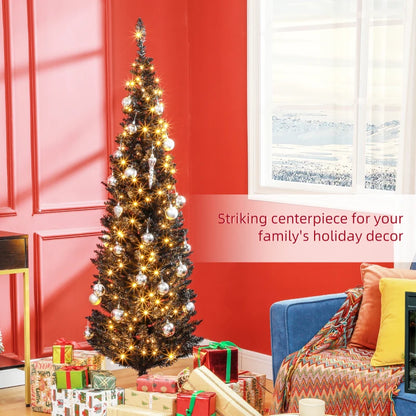 MegaMart 6ft Pencil Christmas Tree, Slim Artificial Christmas Tree with Realistic Branches and Warm White LED Lights, Black