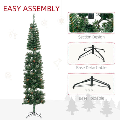 MegaMart 9.5ft Pencil Christmas Tree, Slim Xmas Tree with Realistic Branches, Pine Cones and Metal Base, Green