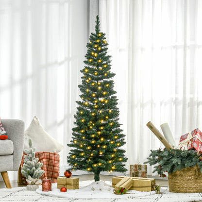 MegaMart 5' Tall Pre-Lit Slim Noble Fir Artificial Pencil Christmas Tree with Realistic Branches, 110 Warm White LED Lights and 294 Tips, Green