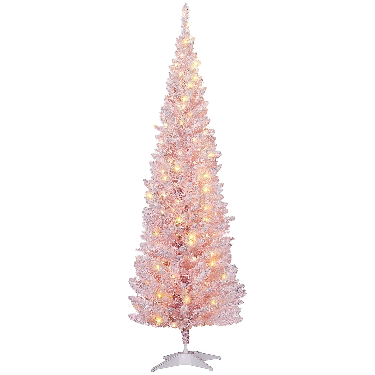 MegaMart 6ft Pencil Christmas Tree, Slim Artificial Christmas Tree with Realistic Branches and Warm White LED Lights, Pink
