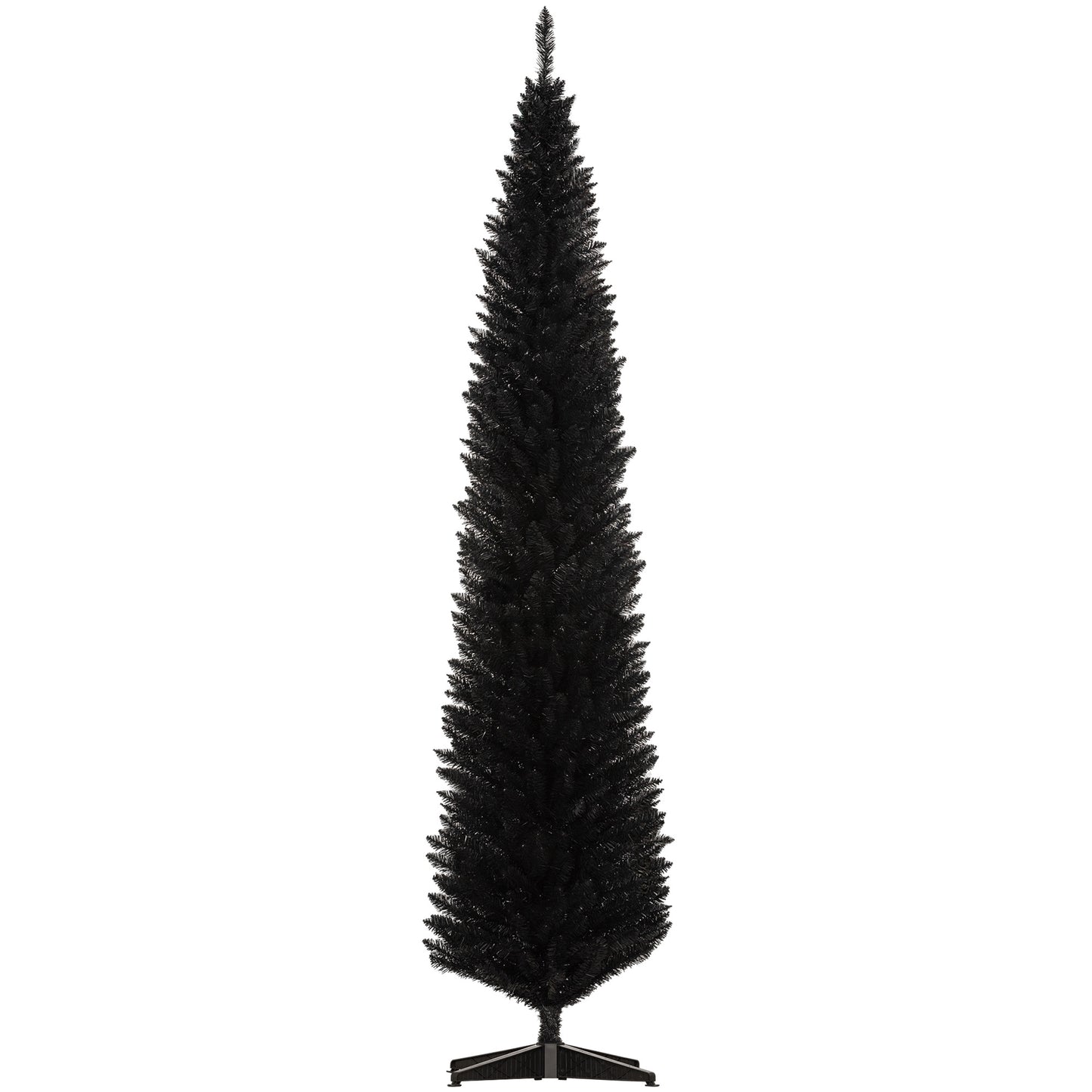 MegaMart 8ft Unlit Pencil Artificial Christmas Tree with Realistic Branches and 618 Tips, Plastic Base, Black