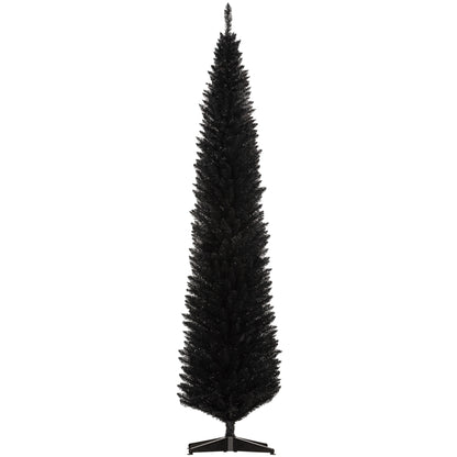 MegaMart 8ft Unlit Pencil Artificial Christmas Tree with Realistic Branches and 618 Tips, Plastic Base, Black